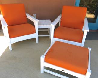 White Polywood Orange Cushion Patio Set of 4
