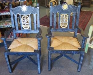 Spanish Colonial Carved MFA Eronga Maize Chair Pair