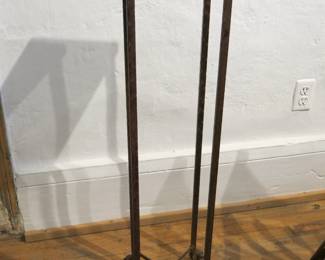 Tall Antique Brutalist Iron & Tile Plant Stand