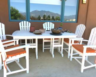 White Polywood Orange Cushion Plastic Patio Set of 7
