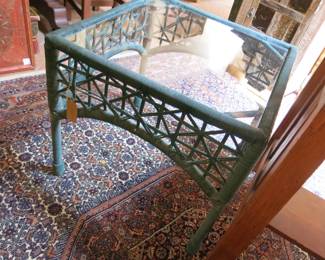 Bar Harbor Green Coated Wicker Glass Top Patio Table