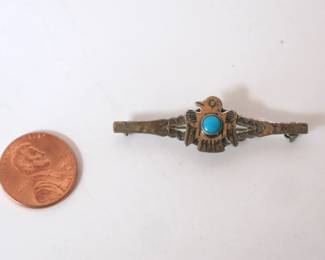 Old Pawn Navajo Firebird Pin Sterling Silver with Turquoise