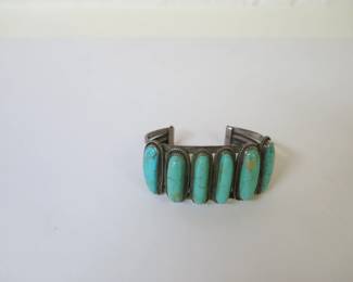 Old Pawn Navajo Silver & Kingman Turquoise Cuff