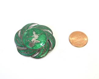 Sterling and Green Enamel Dancing Shiva Pin
