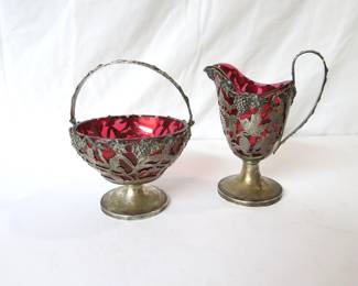 Antique Sterling Silver Pierced Creamer and Sugar