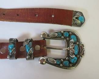 Zuni Style Silver and Turquoise 4-Part Ranger Set Belt Buckle