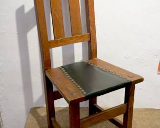 Knaus Furniture Oak & Riveted Leather Seat Chair