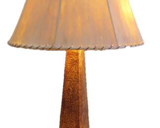 Quoizel Hammered Copper Finish Two Light Lamp with Rawhide Shade