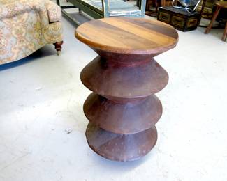 Copper Patina Metal Table with Wood Top