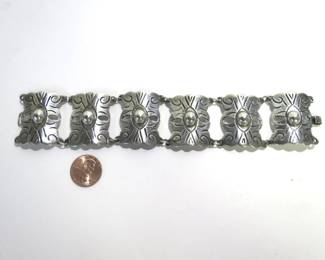 1960s Mexican Silver Large Panel Link Bracelet