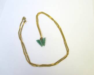 Monet Gold Tone Necklace with Carved Jade Butterfly