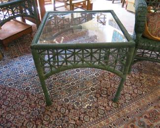 Bar Harbor Green Coated Wicker Glass Top Patio Table