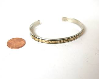 Vintage TAHE Navajo Silver and 12K Gold Cuff Bracelet