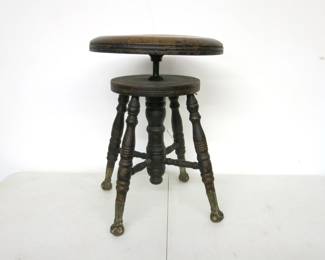 Antique Piano Stool with Glass Ball and Claw Feet