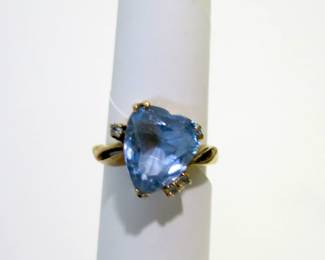 Romany Jewelers Heart Shaped Aquamarine and Diamond 14k Gold Ring