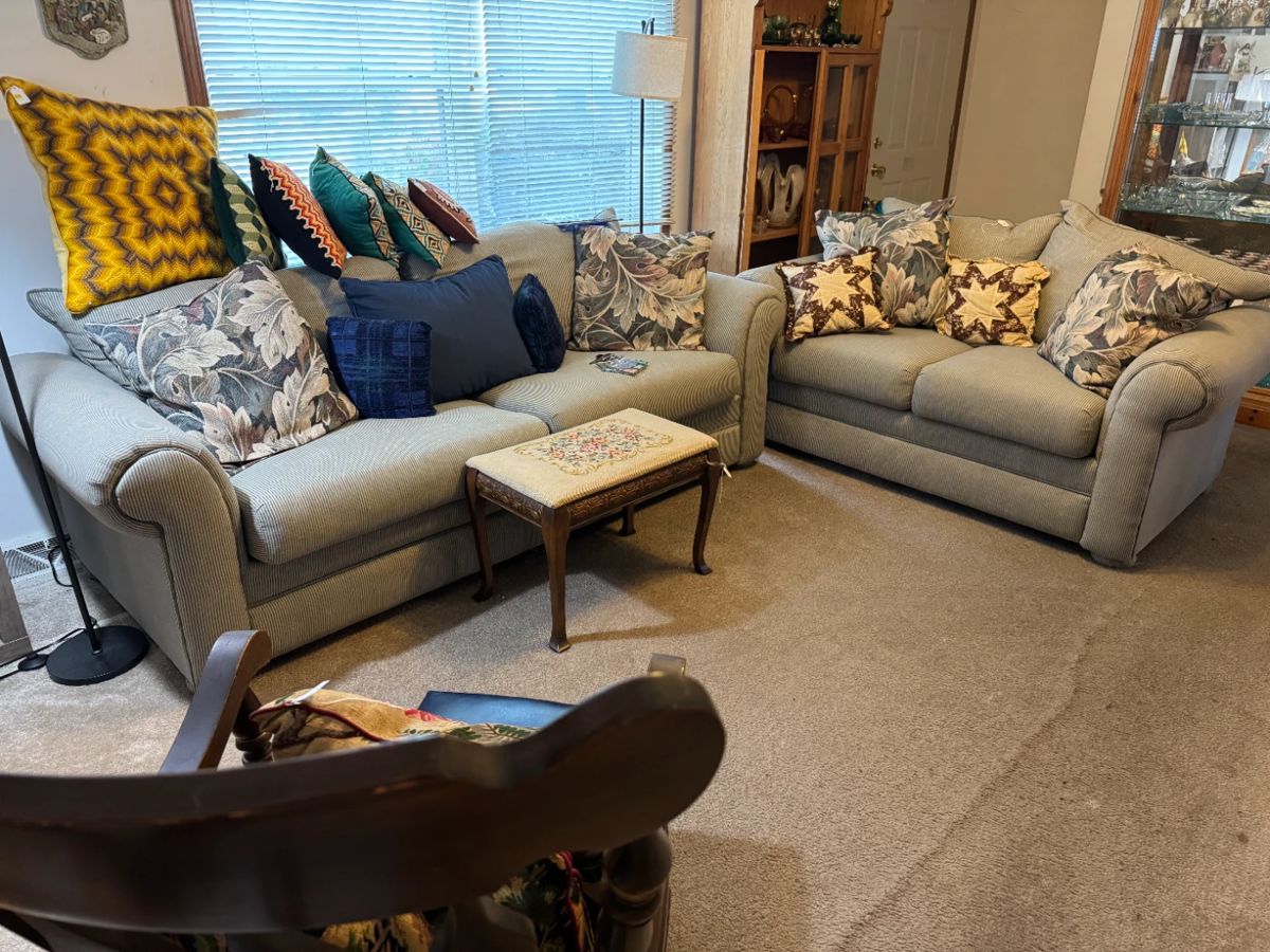 Sofa bed couch and matching love seat Pillows galore