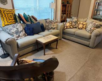 Sofa bed couch and matching love seat Pillows galore