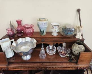 Cranberry glass and other pieces 