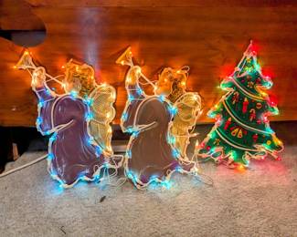 Vintage Lighted Christmas Angels and Tree -