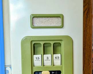 Vintage RICE DISPENSER! $80. 12" wide, 12" deep, 28" tall. Holds 44 lbs of rice.