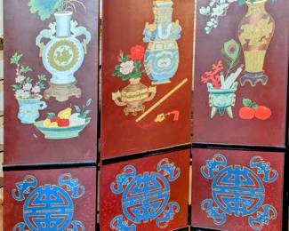 3-Panel Dimensional Painted Decorative Screen - $140 - each panel is 16.75" wide, 1.25" thick, 70" tall. See next picture for view of back.