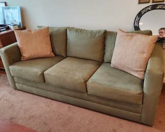 Microfiber sofa, 79"x36" deep. Perfect condition.

Also have matching SLEEP SOFA, identical. But it is disassembled and upstairs, requiring BUYER TO BRING HELP TO REMOVE