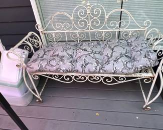 white iron patio bench