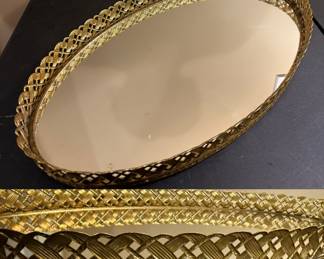 Extra Large Vintage Vanity Tray, Gold Metal Filigree