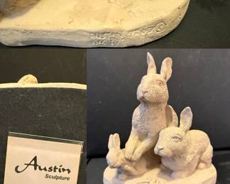 
Signed Rabbits Sculpture AUSTIN Prod. Merry Scotland 1985 "All Ears", Discontinued Austin Sculpture, Bunny Rabbits Sculpture