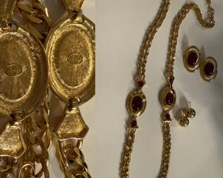 Vintage Goldtone w/Red Stones Napier Necklace & Matching Earrings