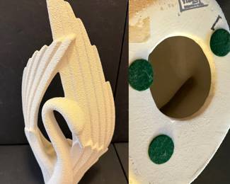 1980s Art Deco Revival signed Haeger Pottery Swan Sculpture Textured Finish