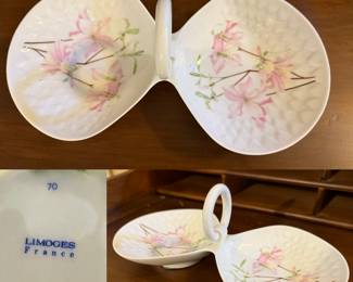 LIMOGES FRANCE PORCELAIN DOUBLE BONBON DISH