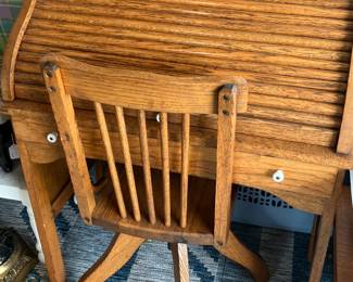 Child’s oak 1930’s roll top desk/ chair