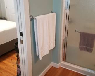 Towel bar; glass shower door