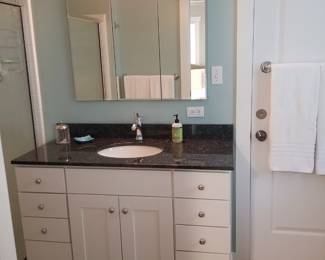 Mirrored medicine cabinet; vanity lights NOTE: owner keeping vanity
