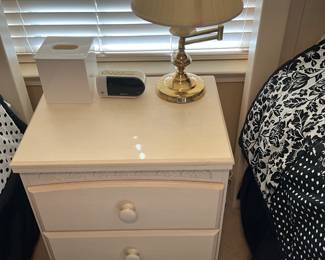 Two drawer table with lamp & other items