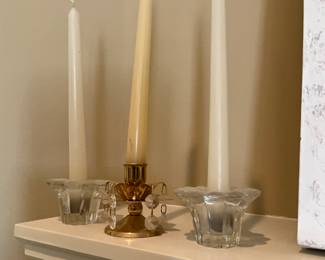 On mantle in living room - candles & candelabras