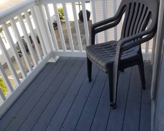 Vinyl railing; decking; plastic chairs
