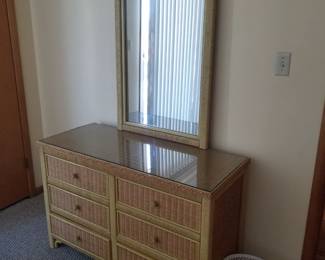 Henry Link wicker dresser with mirror & glass top