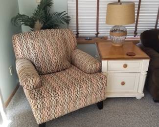Cozy chair - two available; end table; table lamp
