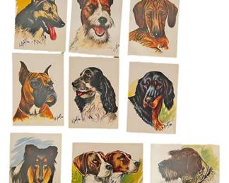 Set of Nine Vtg Dog Post Cards