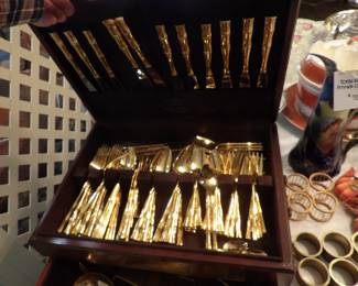 Gold finished large flatware set