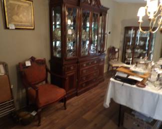 Matching China display cabinet to buffet. Antique chairs