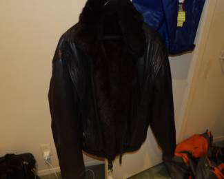 Bomber leather jacket with fur lining