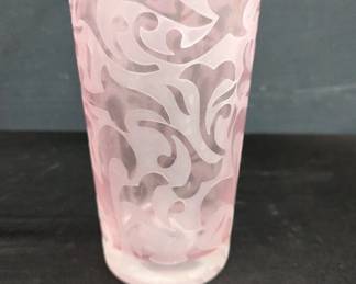 Signed Michael Weems pink etched glass. Lot #264