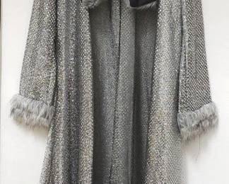 Bedazzled gray coat with faux fur accents. Lot #236