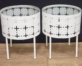 Pair of modern metal side tables with glass top. Lot # 216