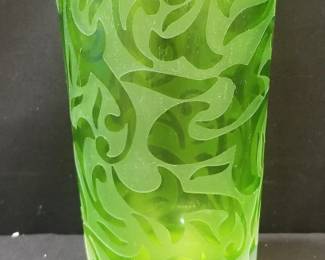 Signed Michael Weems green etched glass. Lot # 250