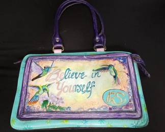 Custom hand painted leather bag "Believe in Yourself". Lot # 10