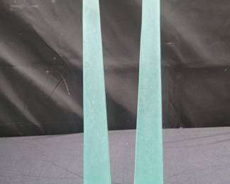 Pair of frosted green art glass obelisks. Lot # 261